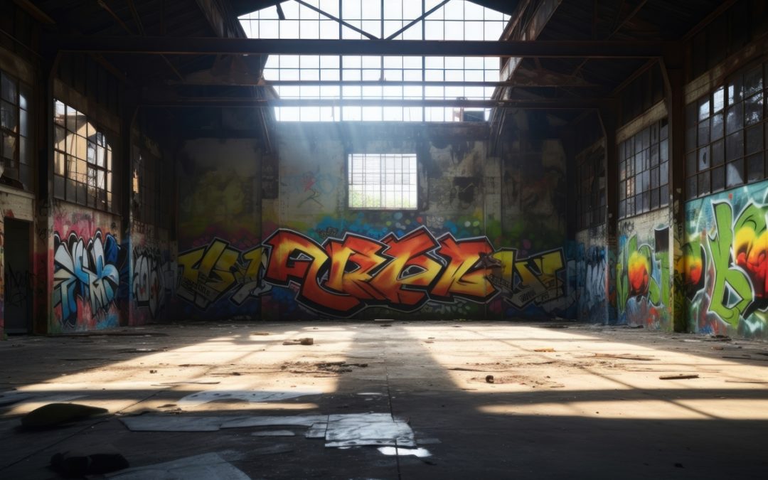 Abandon warehouse graffiti art old.