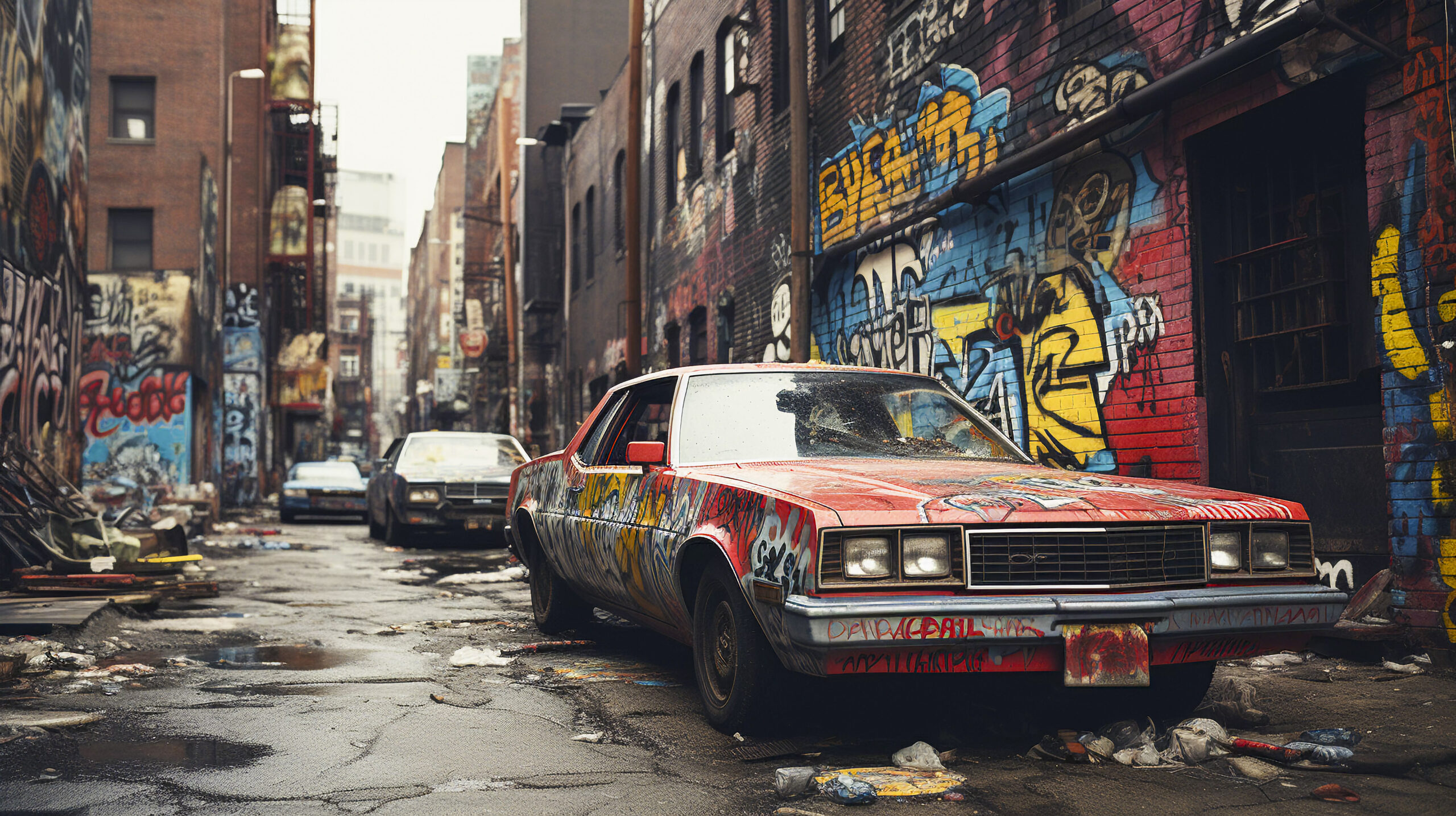 new york streets with abandoned car