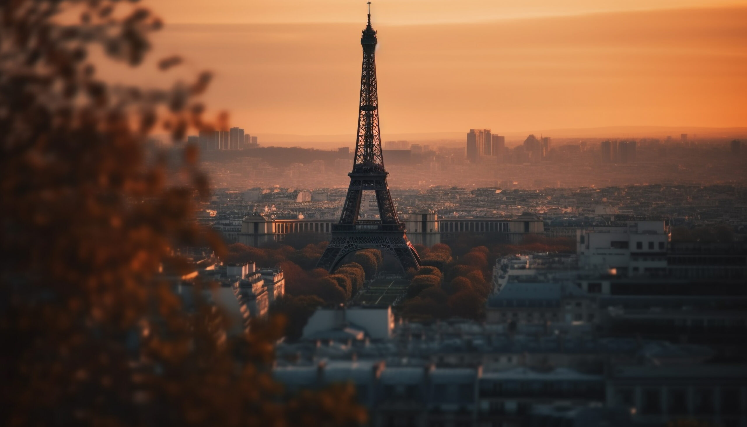 sunset view eiffel tower from paris